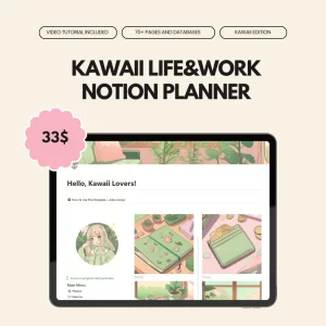 Kawaii Notion Template | Kawaii Planner | Ultimate Life & Work Planner | Life Planner | All in One Template Notion Dashboard