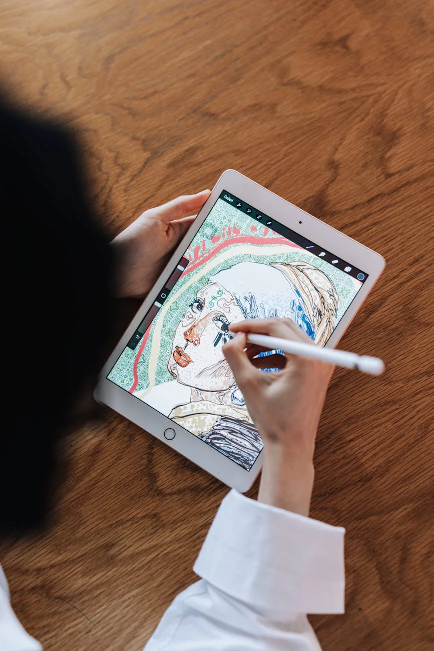 woman drawing on a tablet