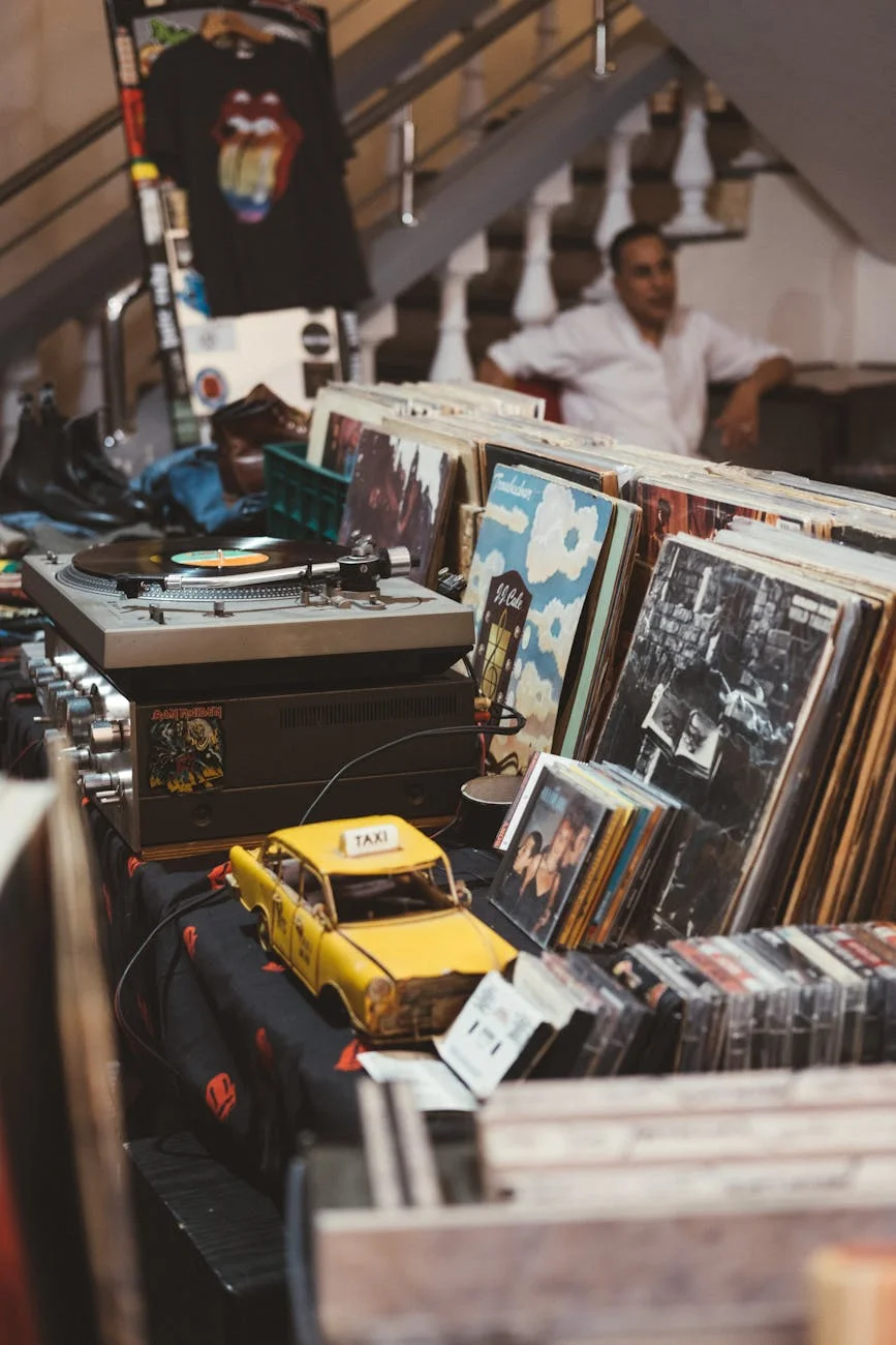 vintage vinyl records display at rabat market