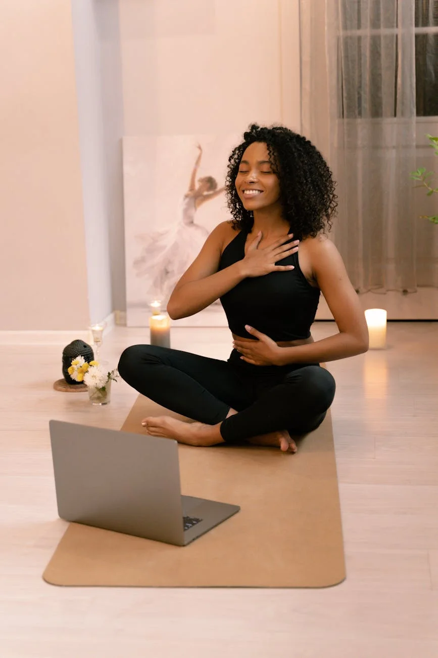 woman with curly hair doing yoga
