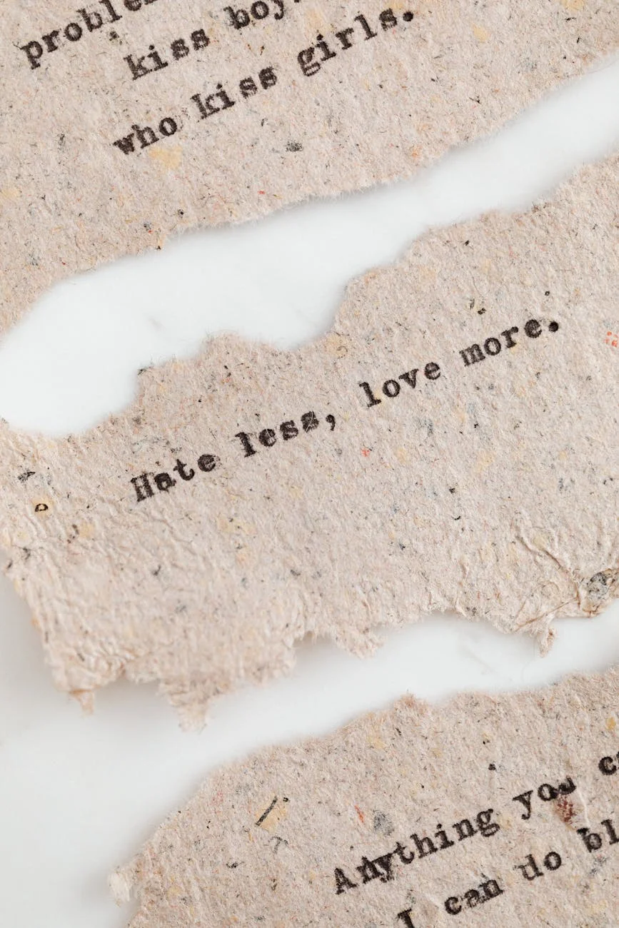 quotes written with a typewriter on recycled paper sheets