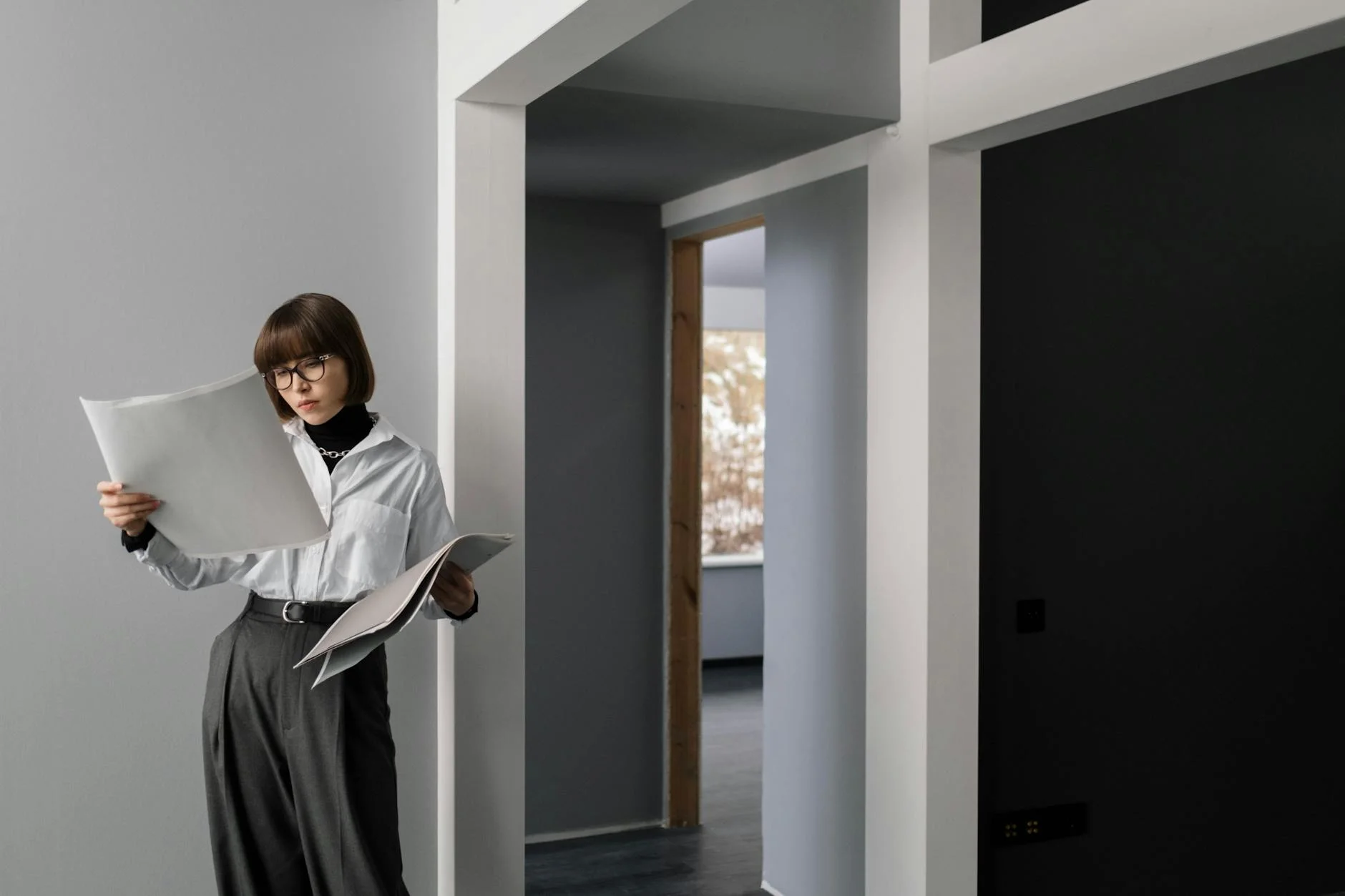 woman looking at a project