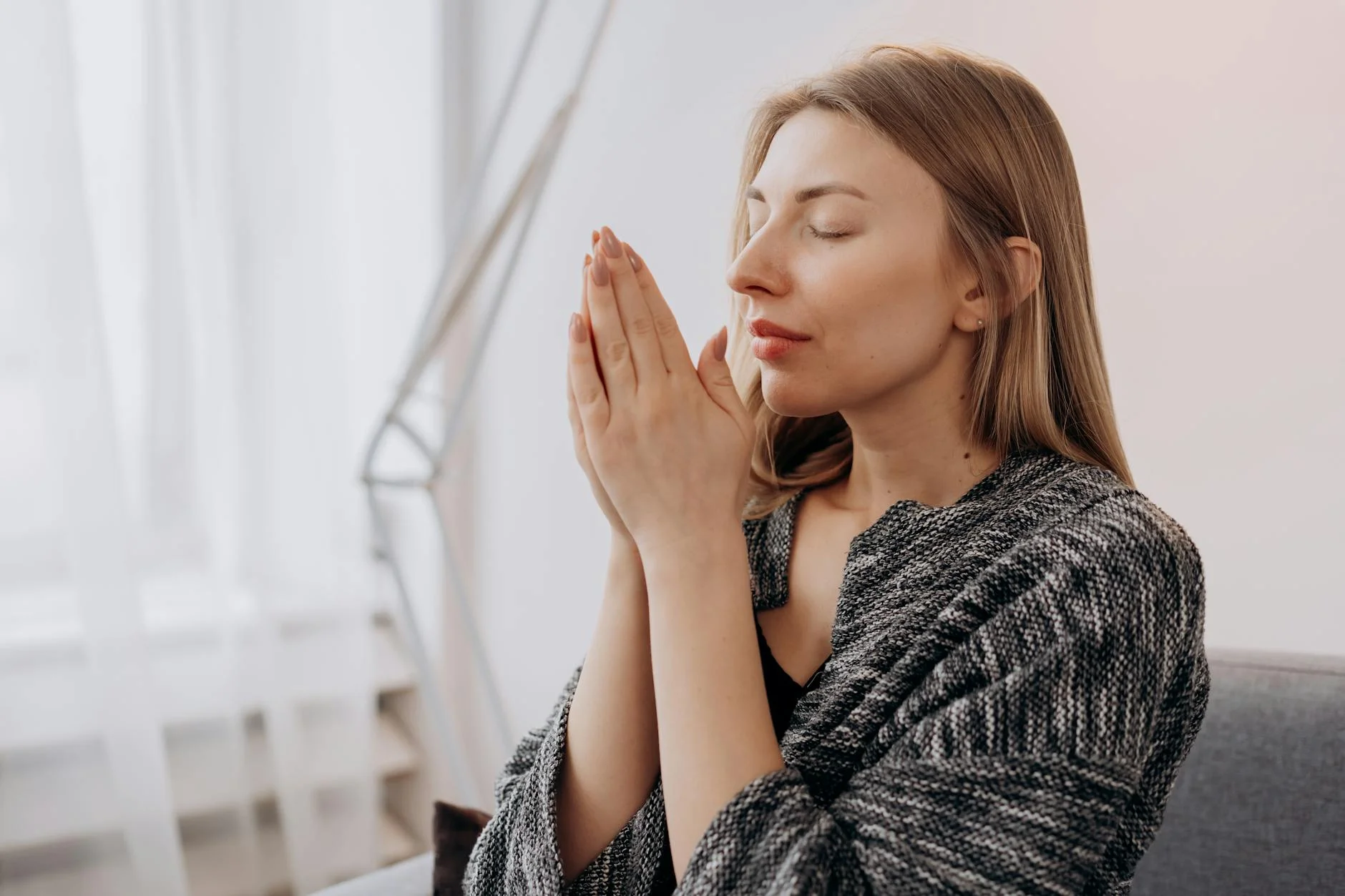 woman meditating in close up view