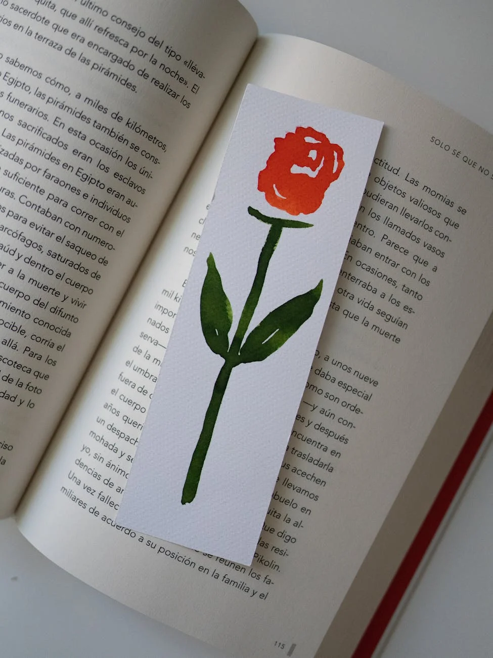 a rose bookmark on an open book