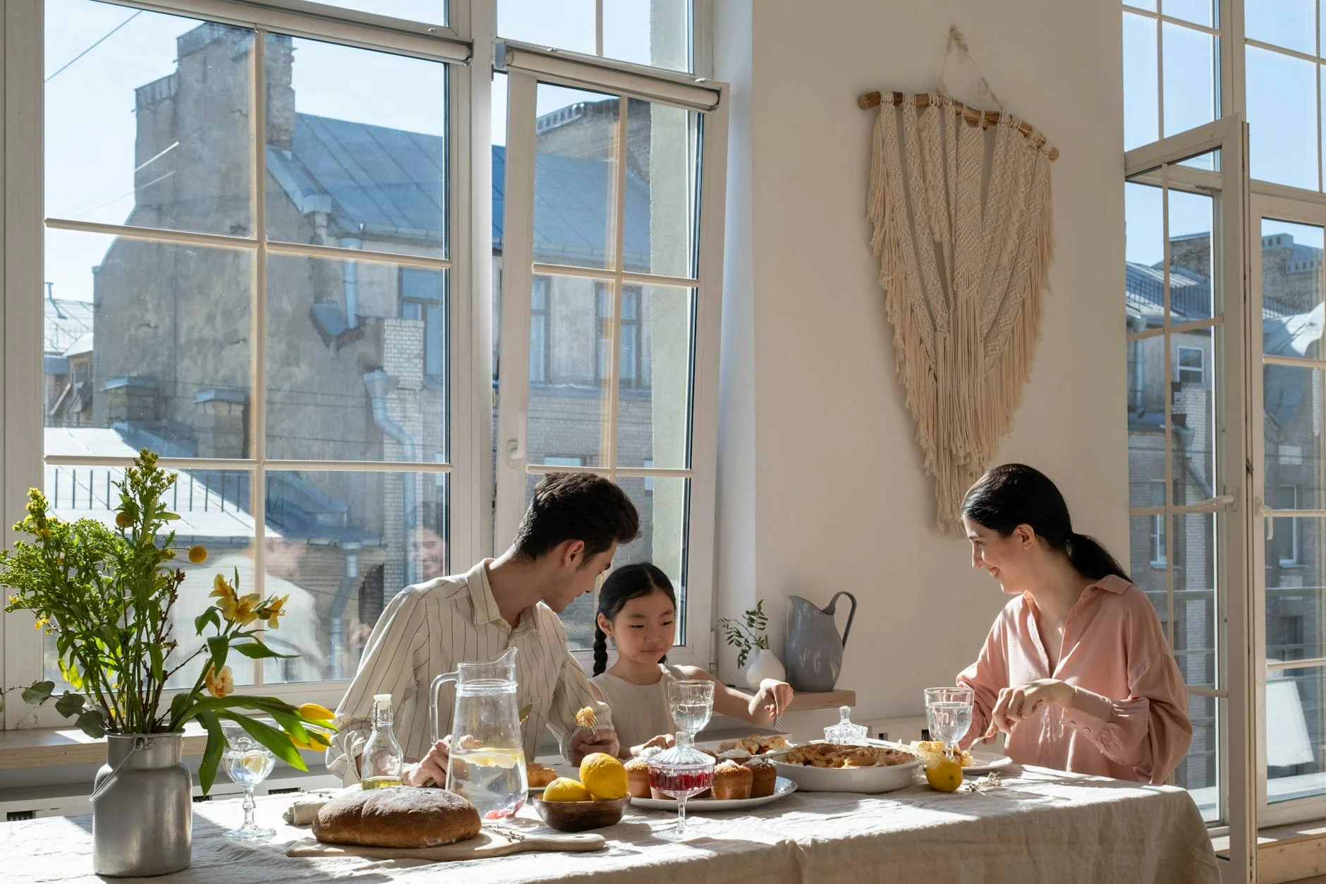 a family eating together