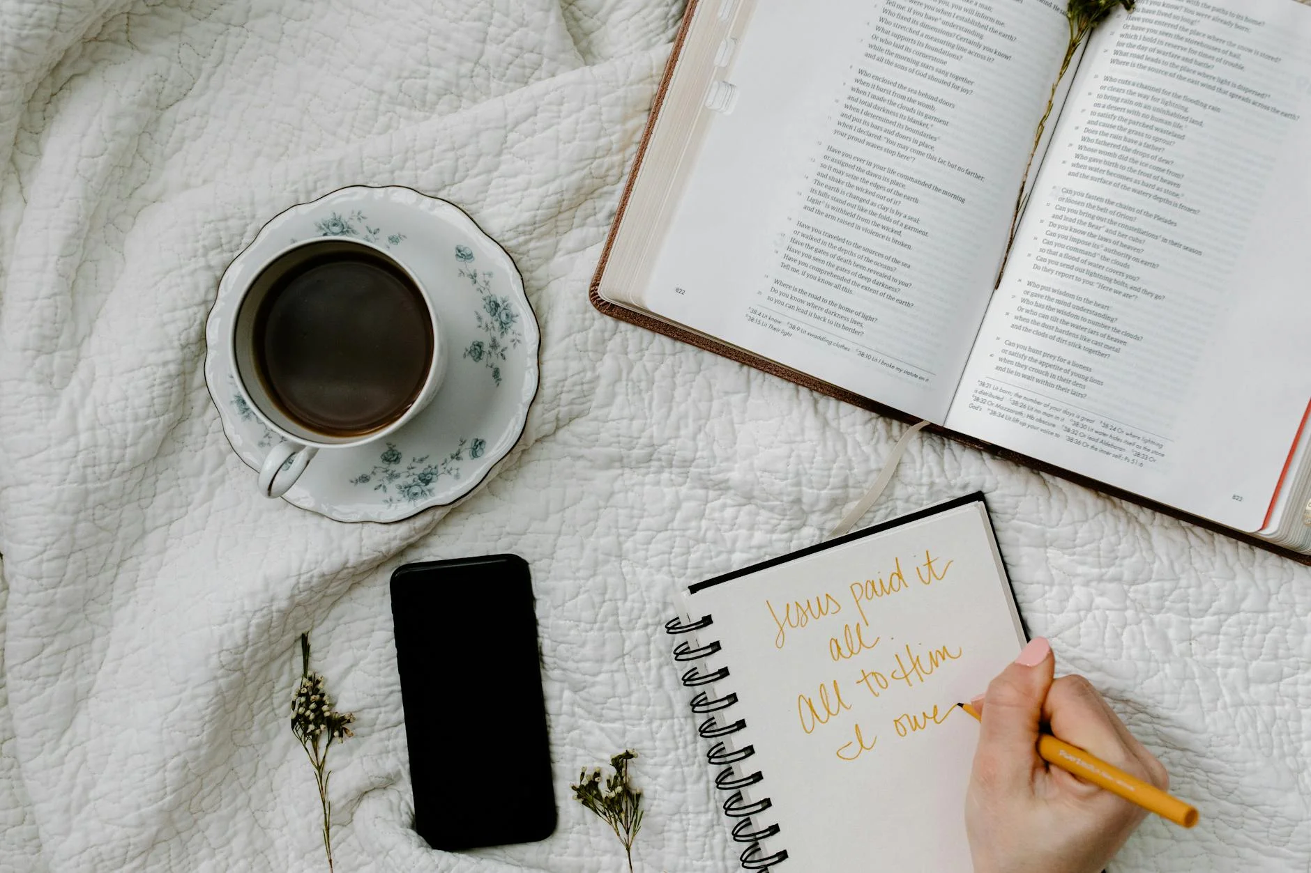 coffee cup hand notebook