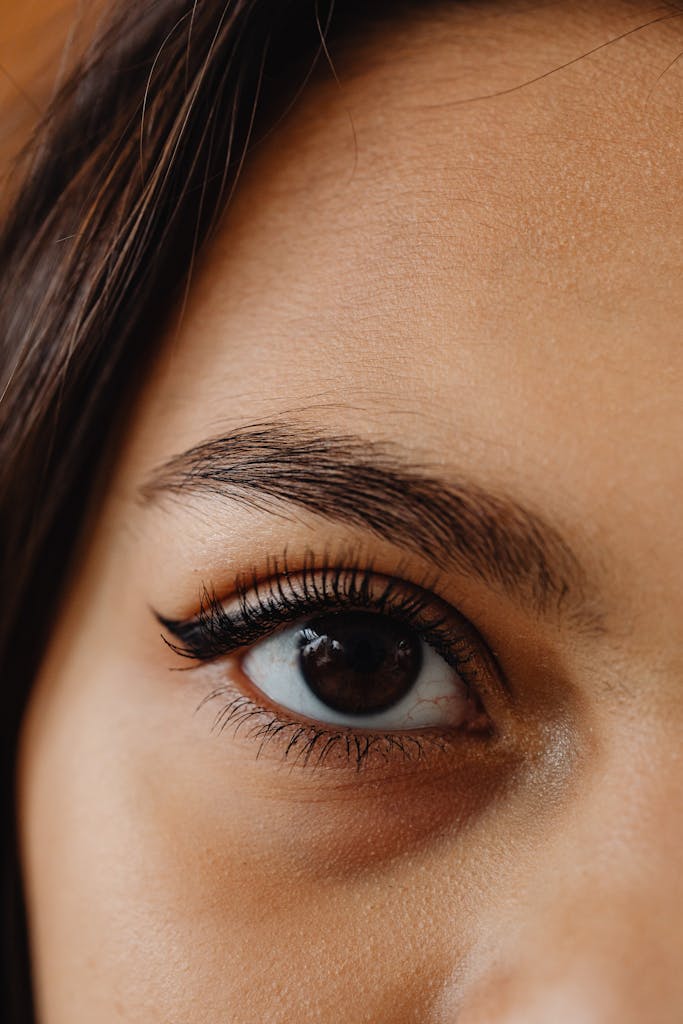 Detailed close-up of a woman's eye with elegant makeup, highlighting natural beauty.