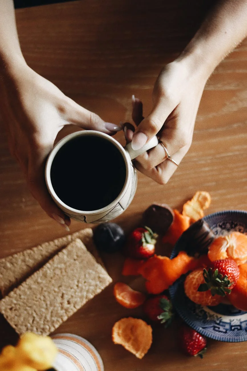 breakfast with coffee and fresh fruits