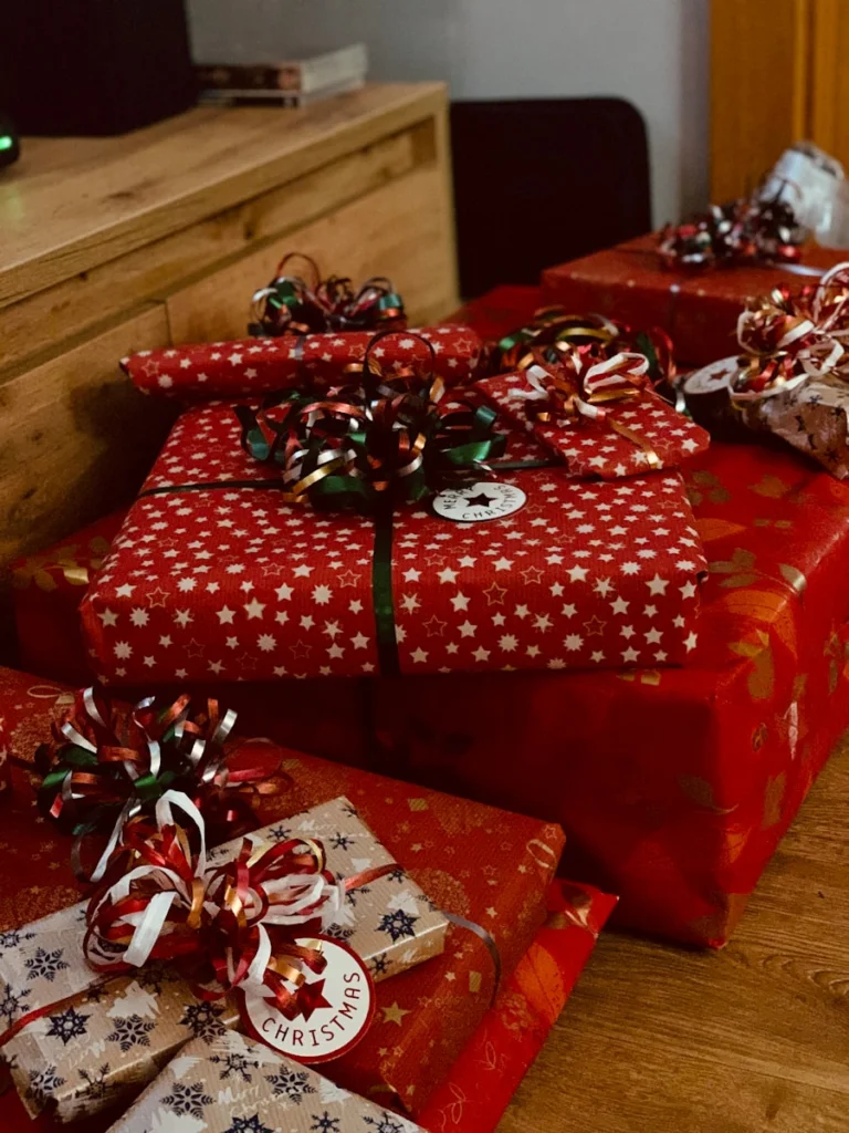red and white gift boxes