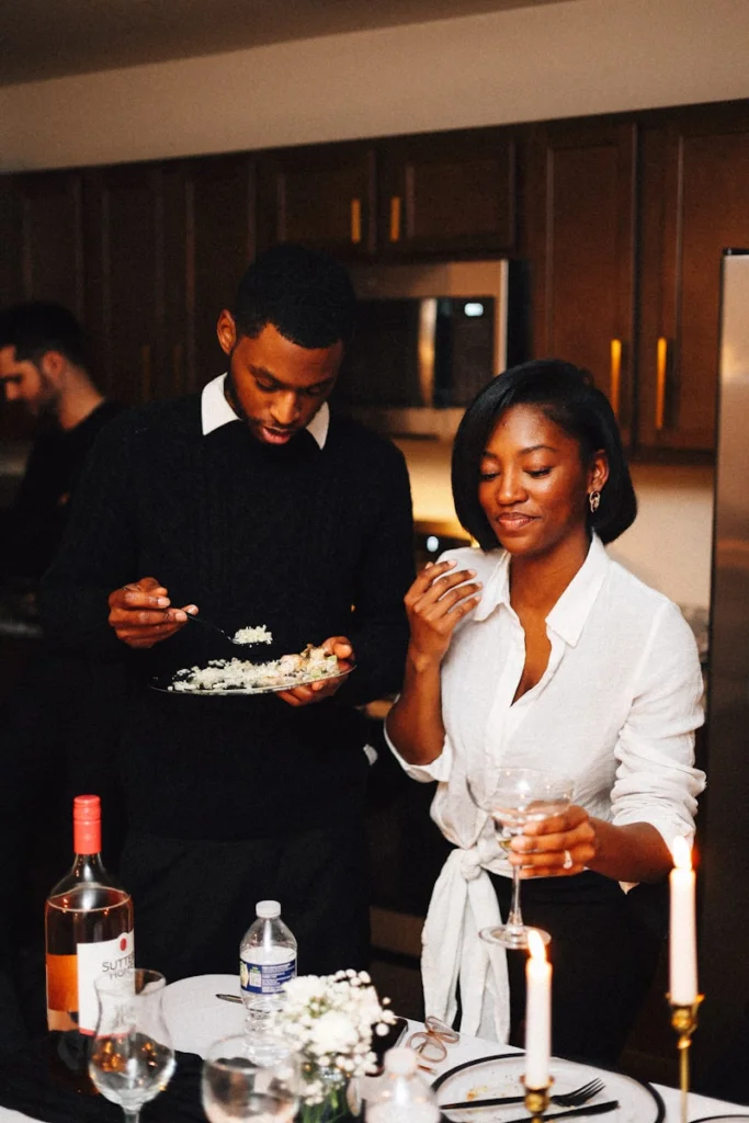 People are enjoying a nice dinner together.