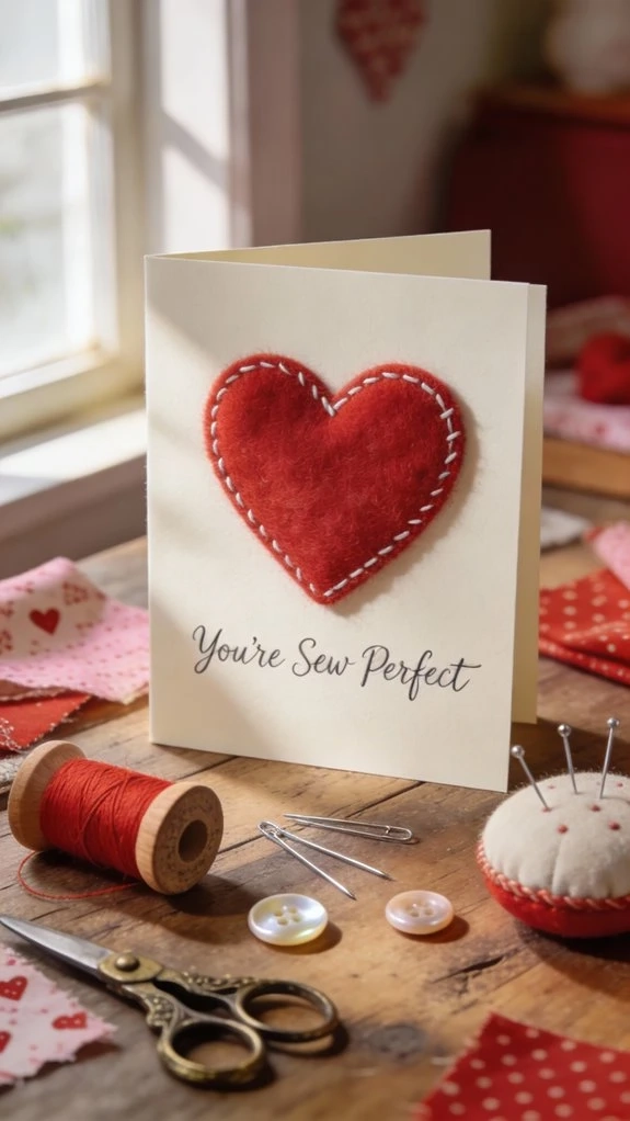 crafty pun filled fabric heart card
