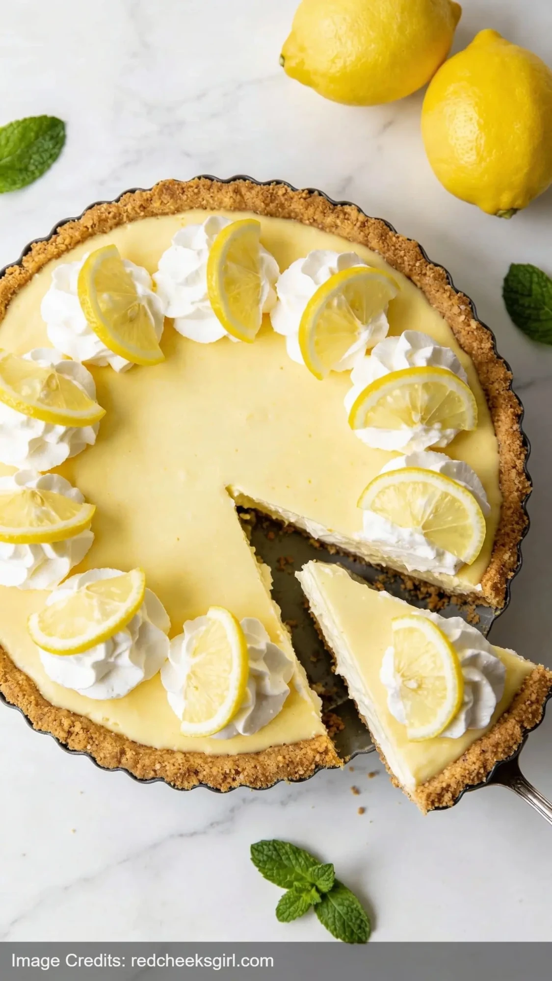 classic no-bake lemon icebox pie with whipped cream and lemon slice garnish