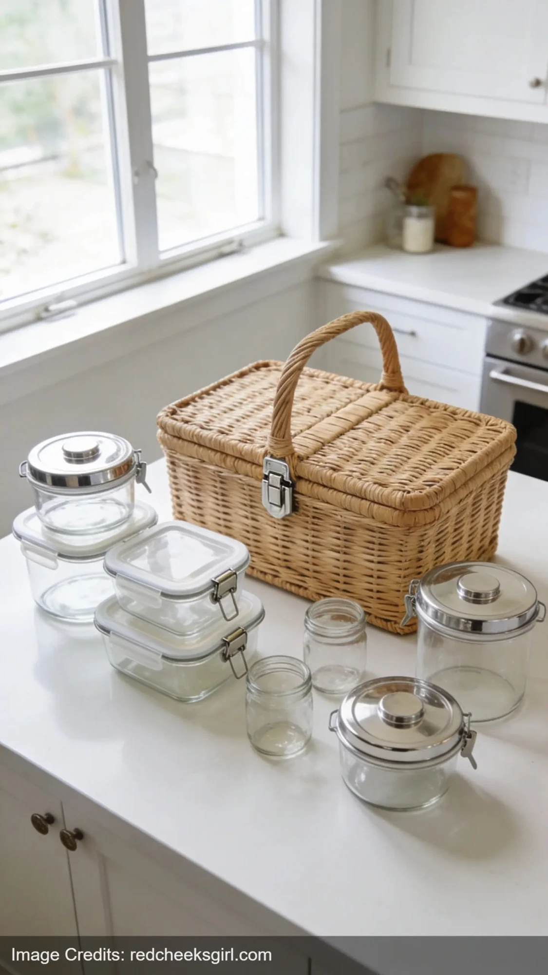 stackable containers and picnic basket for organized food transport
