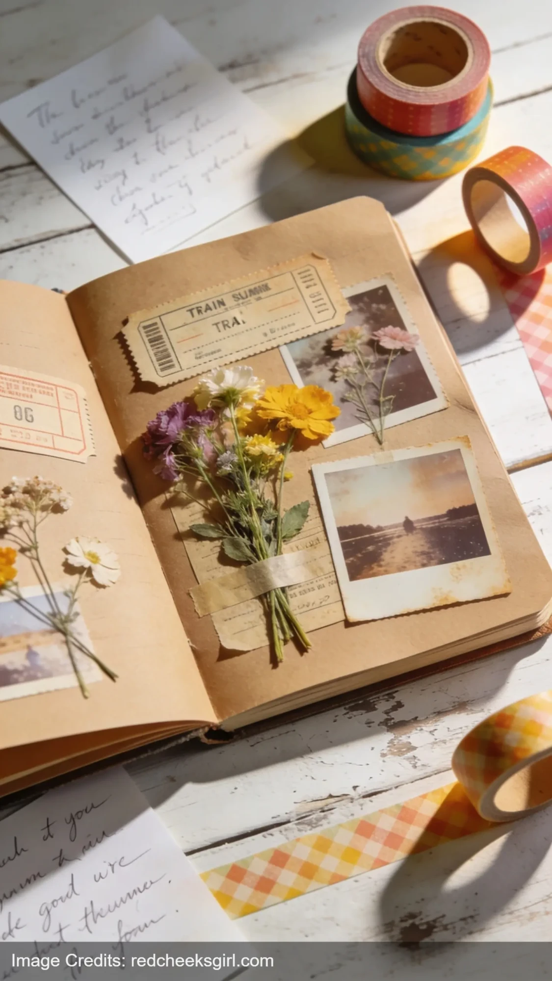Summer scrapbook journal with washi tape and memory keeping supplies for creative documentation