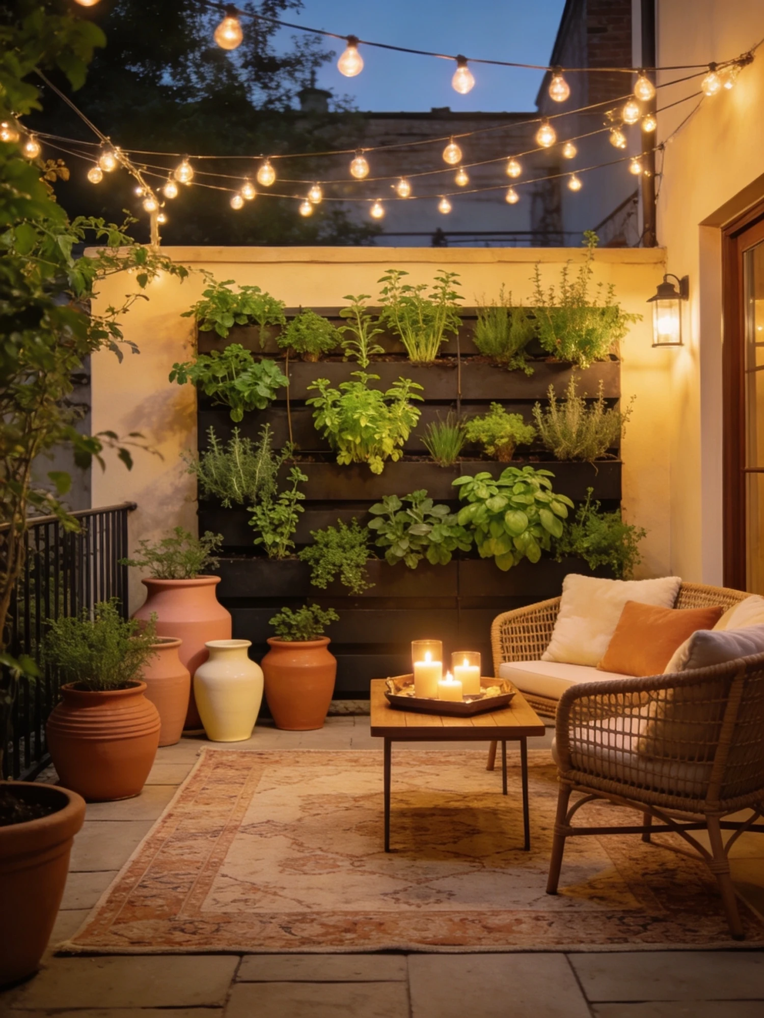 Complete DIY patio makeover with budget decor elements styled like boutique hotel courtyard