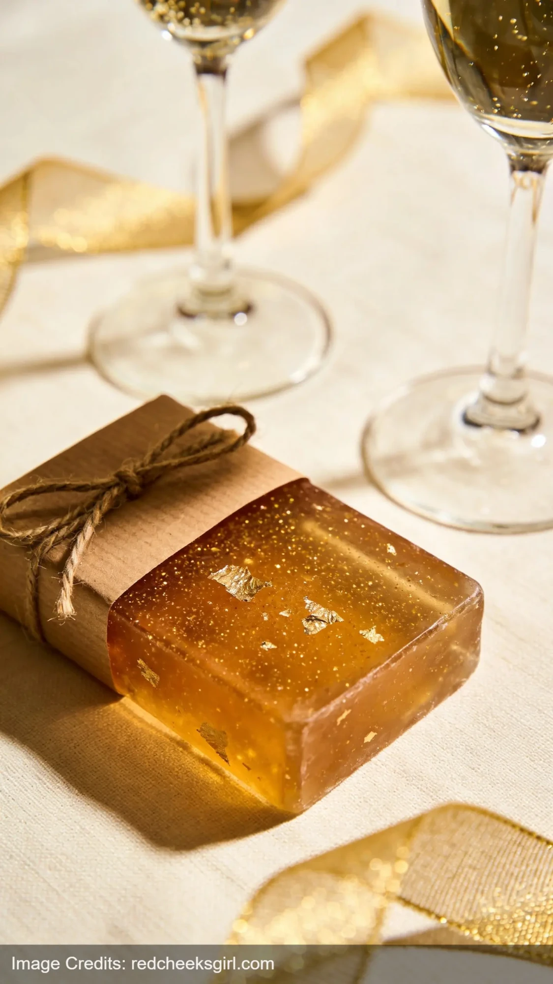 luxurious gold shimmer champagne soap bar with gold leaf and mica sparkles