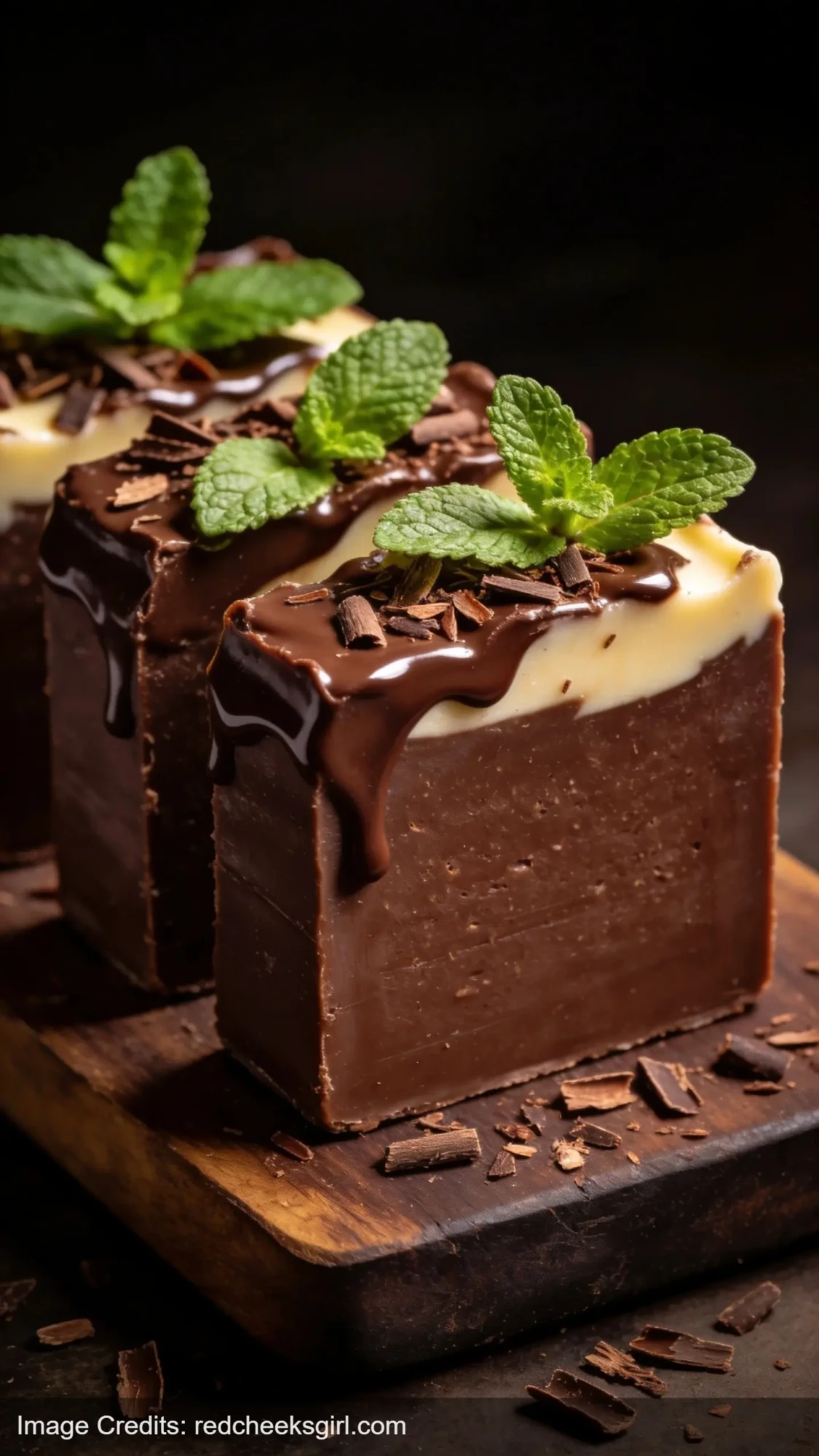 mint chocolate soap bar that looks like real chocolate with fresh mint leaves
