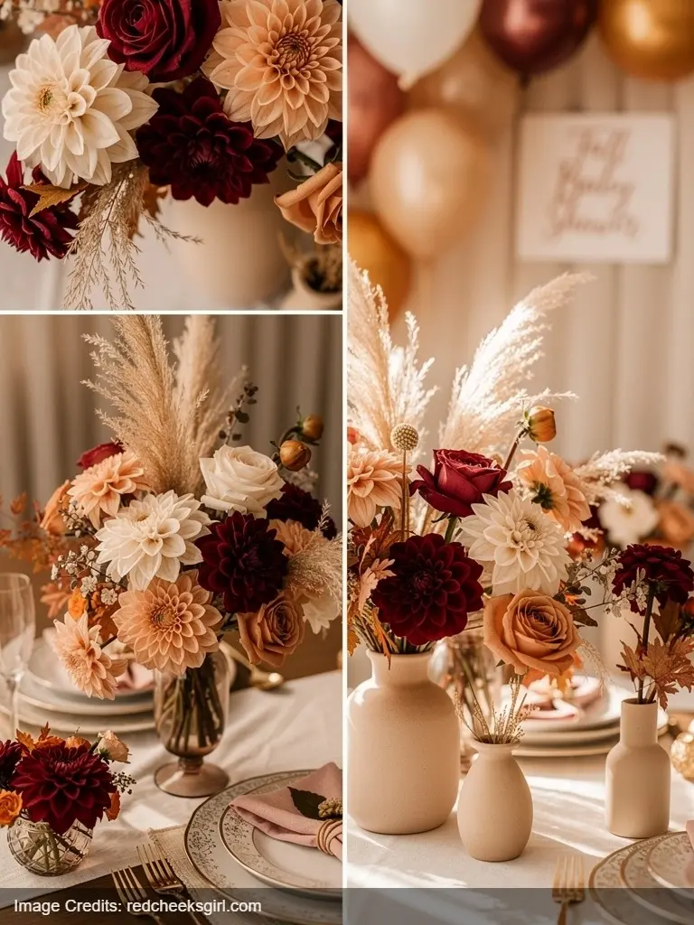 fall baby shower florals dahlias pampas grass seasonal flowers early booking premium arrangements