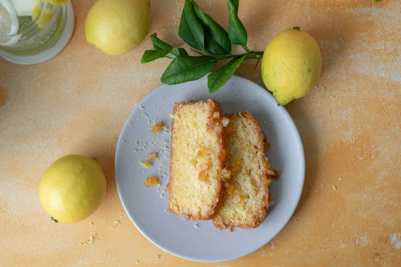 Two slices of lemon cake on a plate
