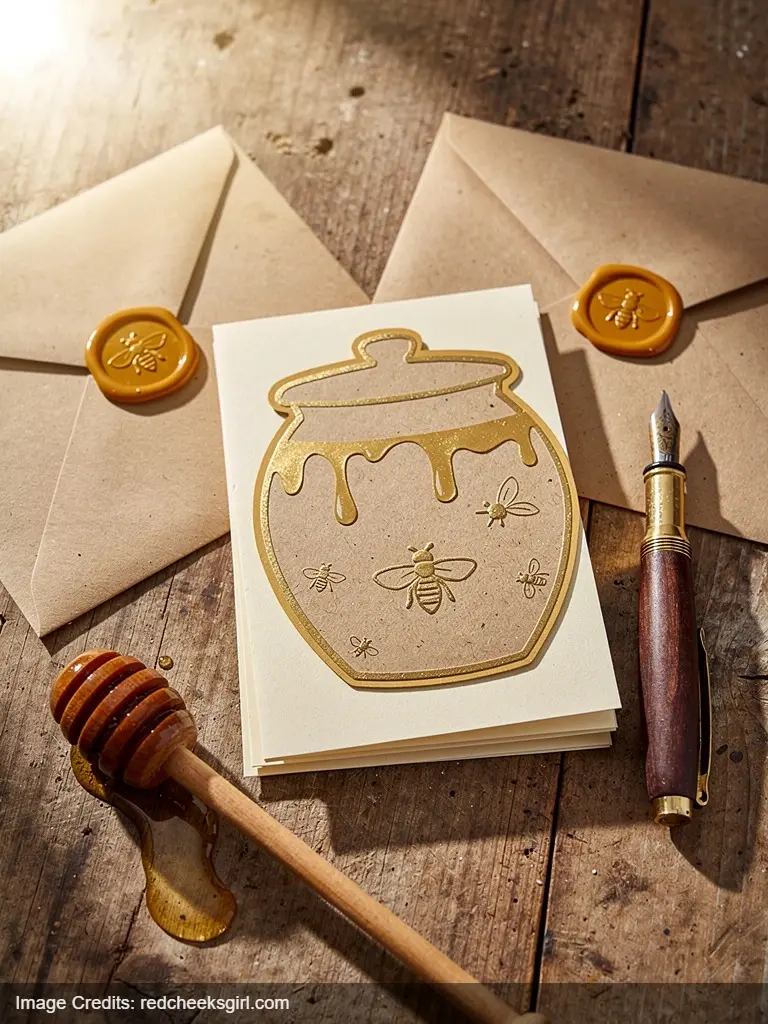 DIY honey pot shaped Winnie the Pooh birthday party invitations on kraft paper with wax seals
