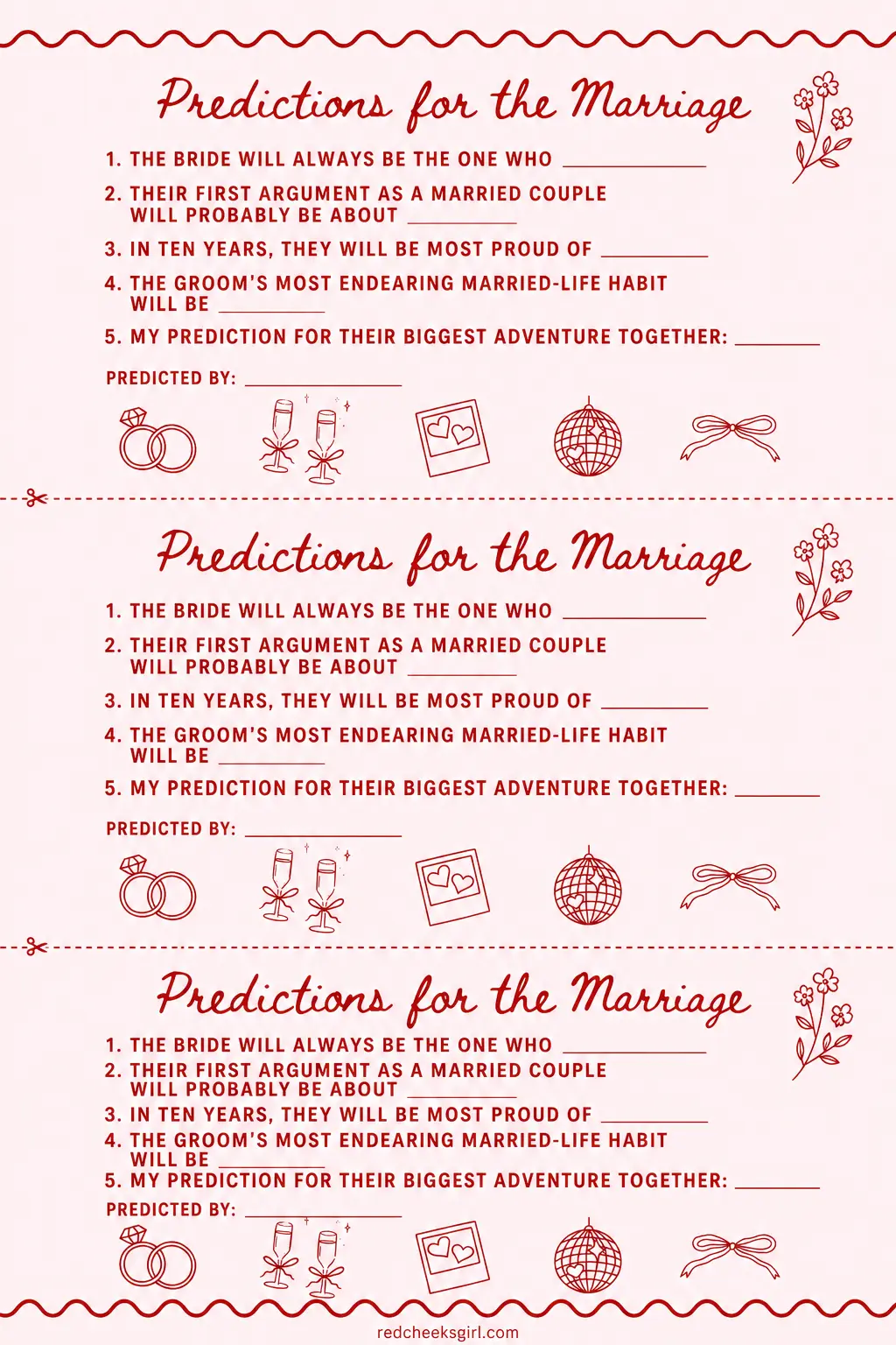 Prediction Cards for the Marriage printable