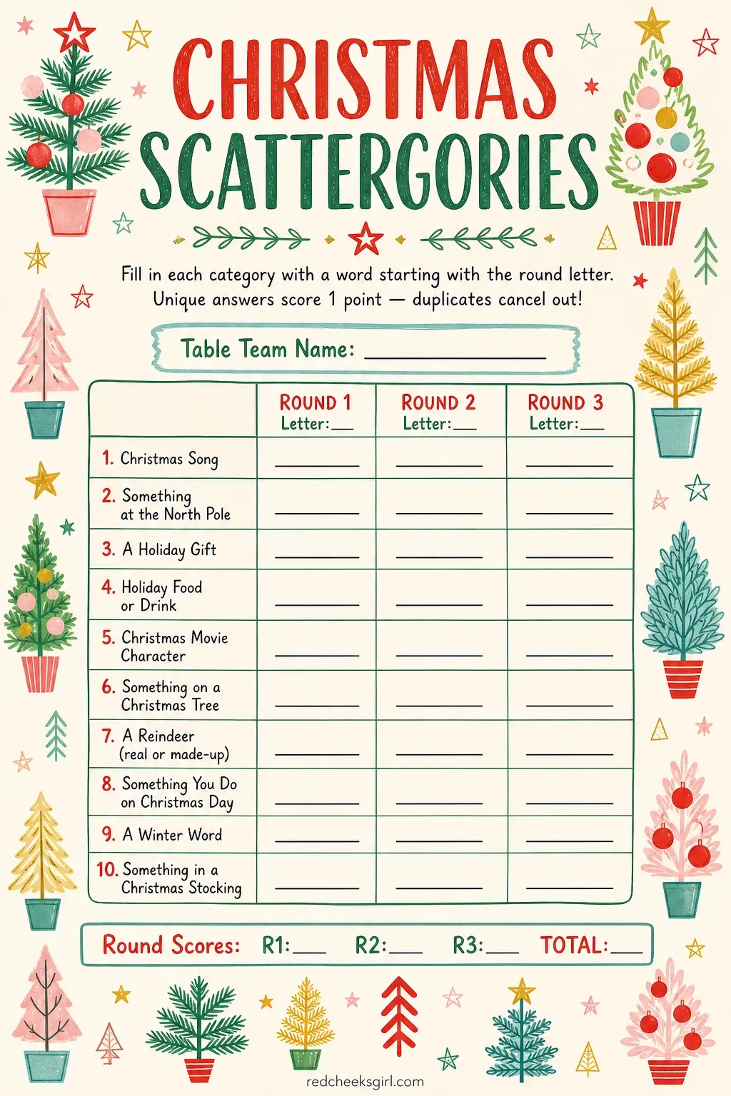 Big Group Scattergories printable
