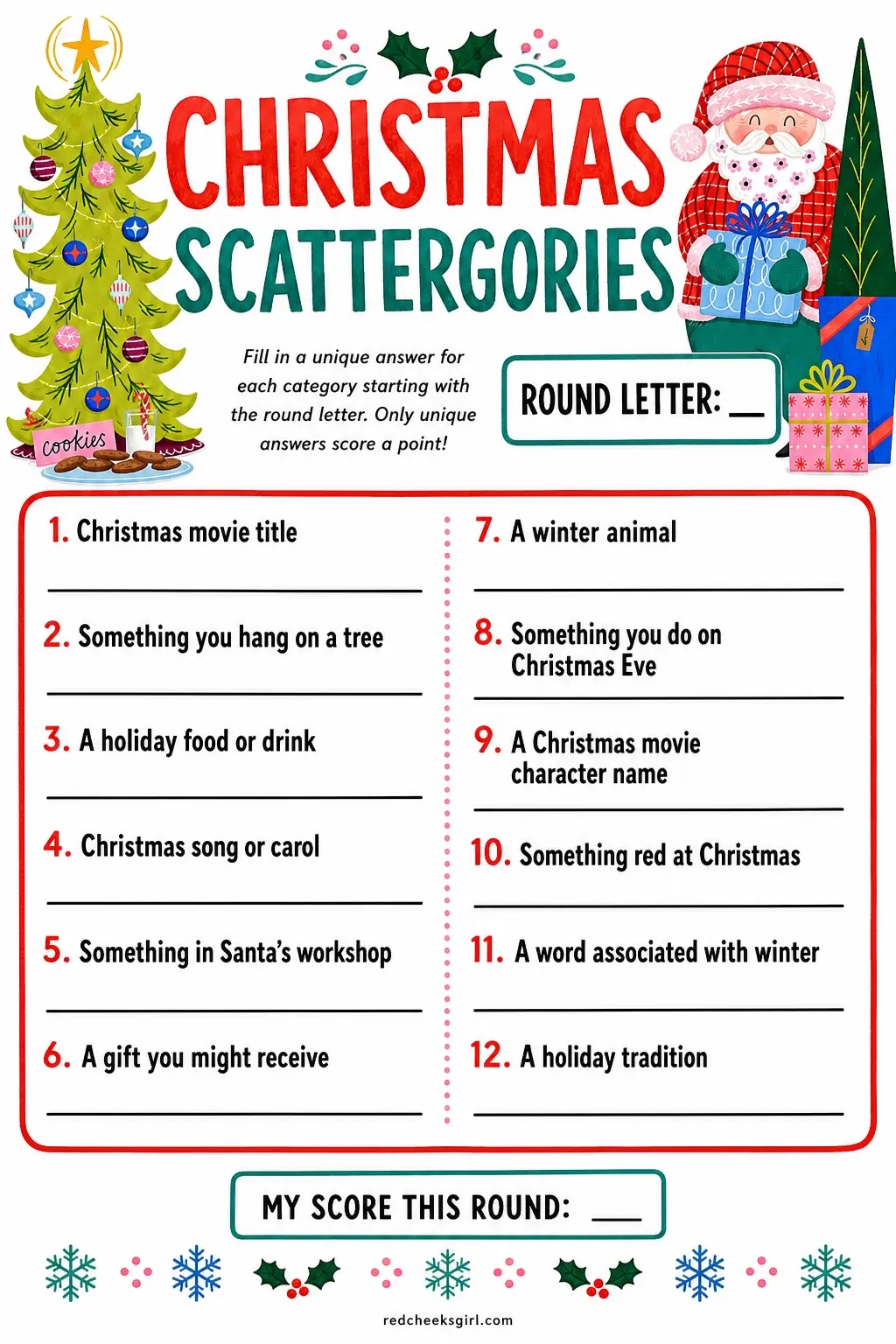 Christmas Scattergories printable