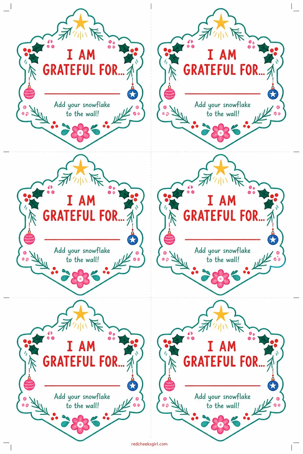 Gratitude Snowflake Wall printable