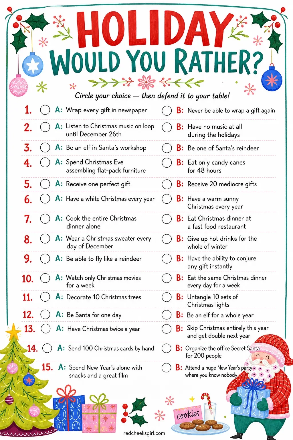 Holiday Would You Rather printable