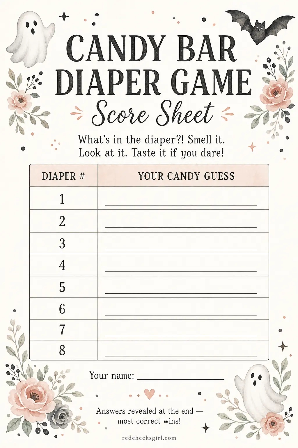 Candy Bar Diaper Game printable