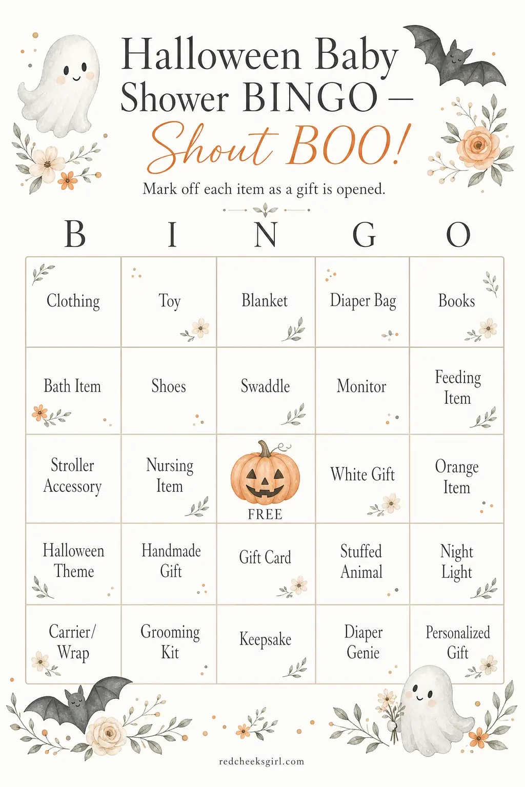 Halloween Baby Shower Bingo printable