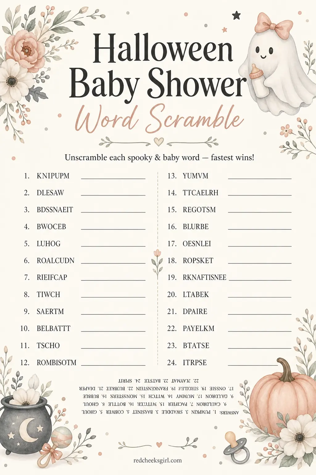 Halloween Baby Shower Word Scramble printable