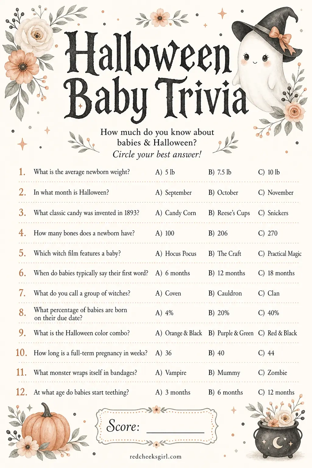 Halloween Baby Trivia printable