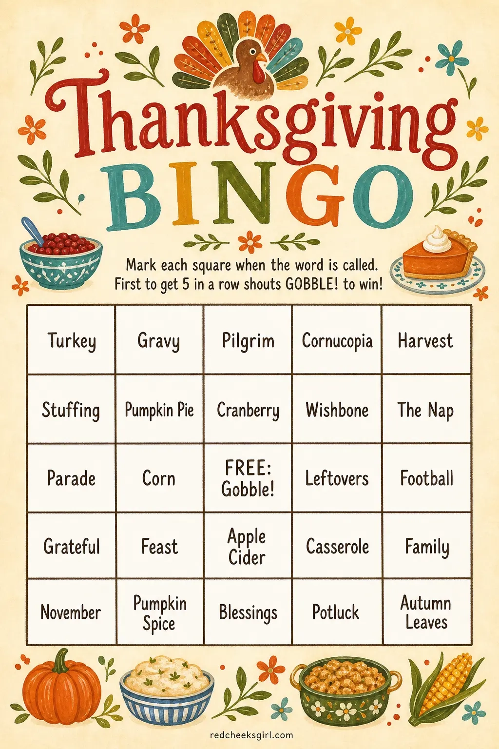 15. Thanksgiving Bingo printable