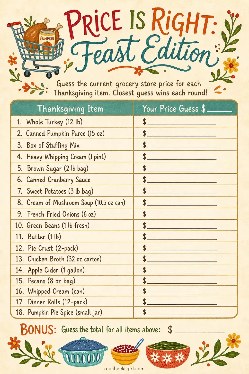 20. Price Is Right (Feast Ingredients) printable