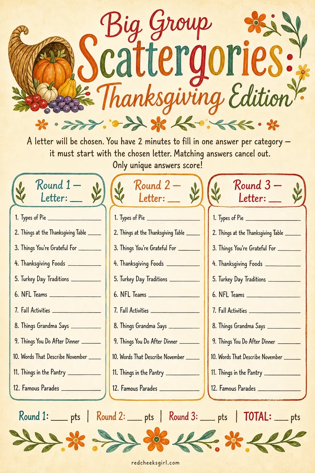 21. Big Group Scattergories printable