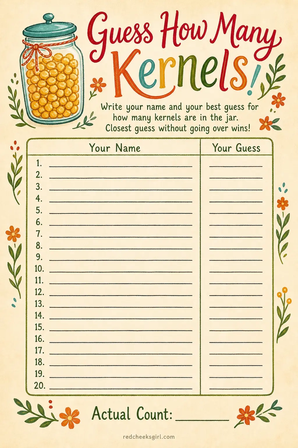 9. Guess How Many Kernels printable