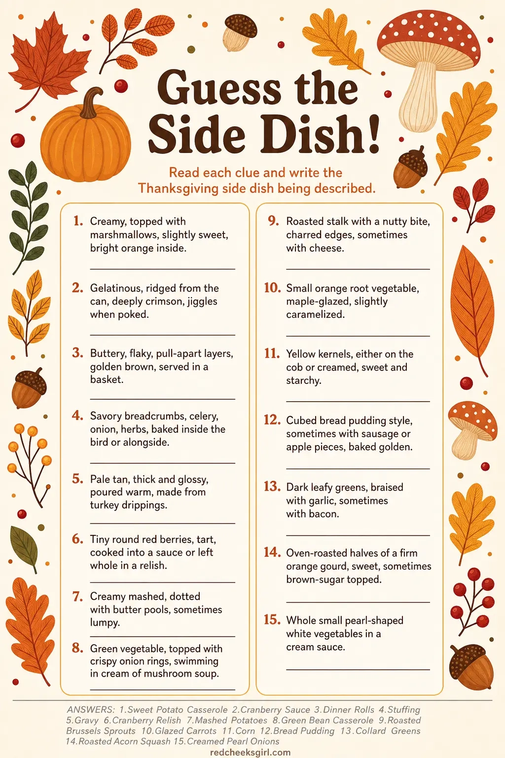 Guess the Side Dish Sheet printable