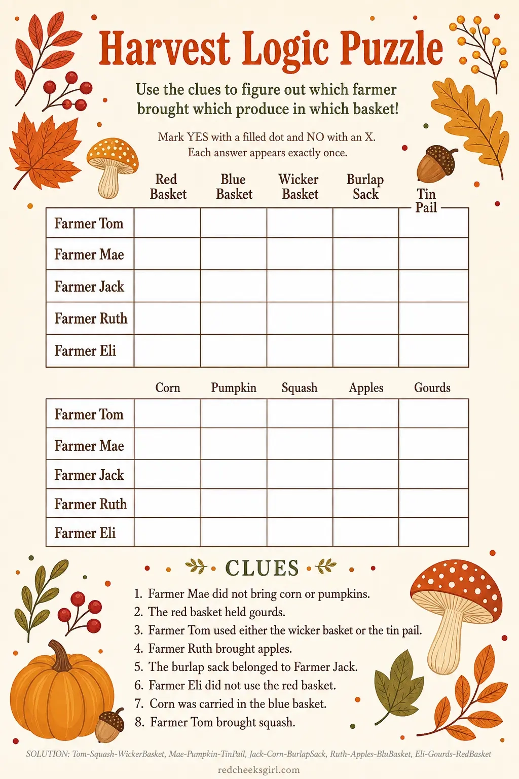 Harvest Logic Puzzle printable