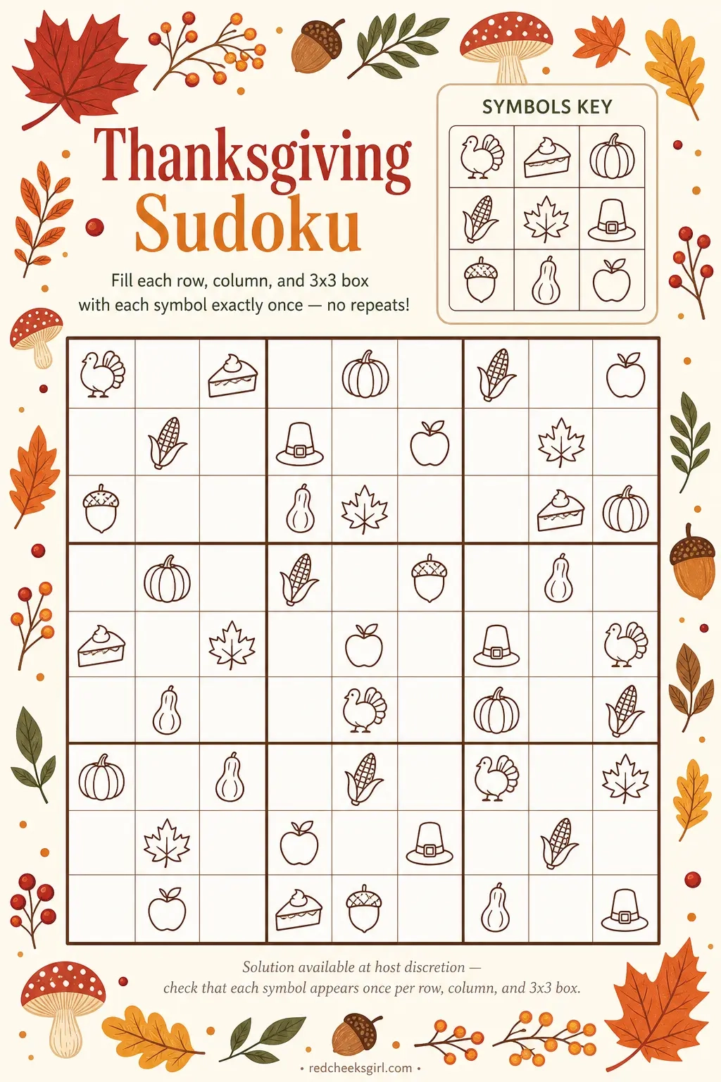 Thanksgiving Sudoku printable