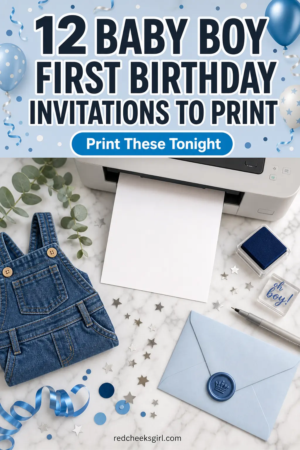 12 Baby Boy First Birthday Invitations to Print