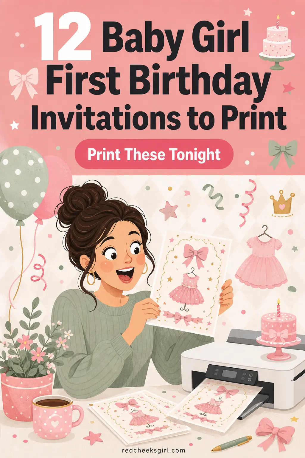 12 Baby Girl First Birthday Invitations to Print