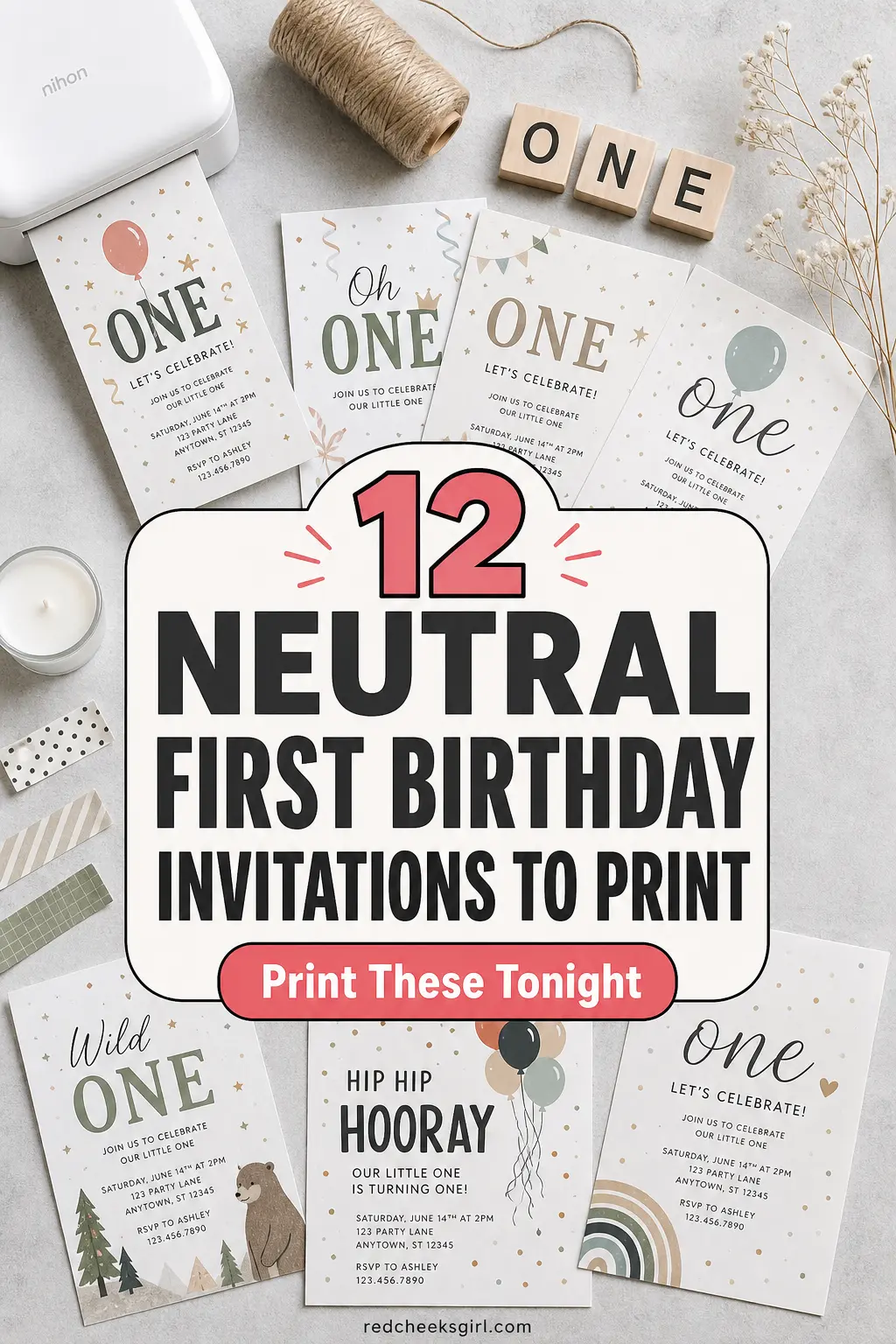 12 Neutral First Birthday Invitations to Print