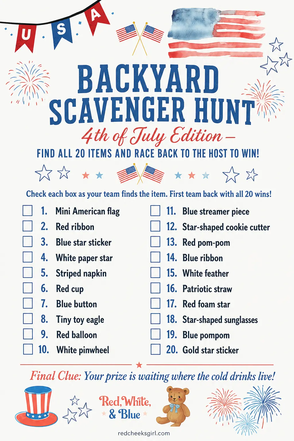 Backyard Scavenger Hunt 4th of July Edition printable