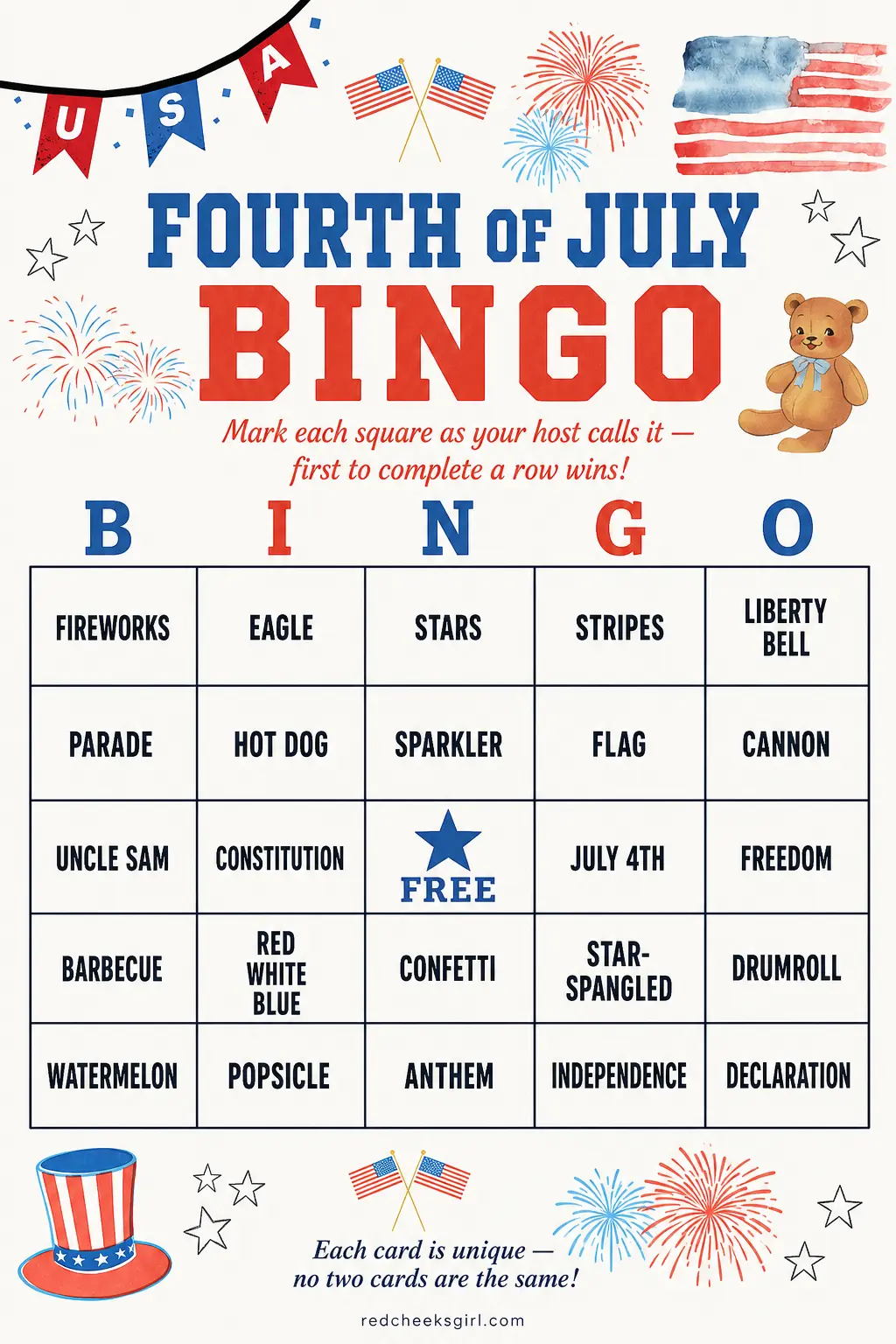 Fourth of July Bingo printable