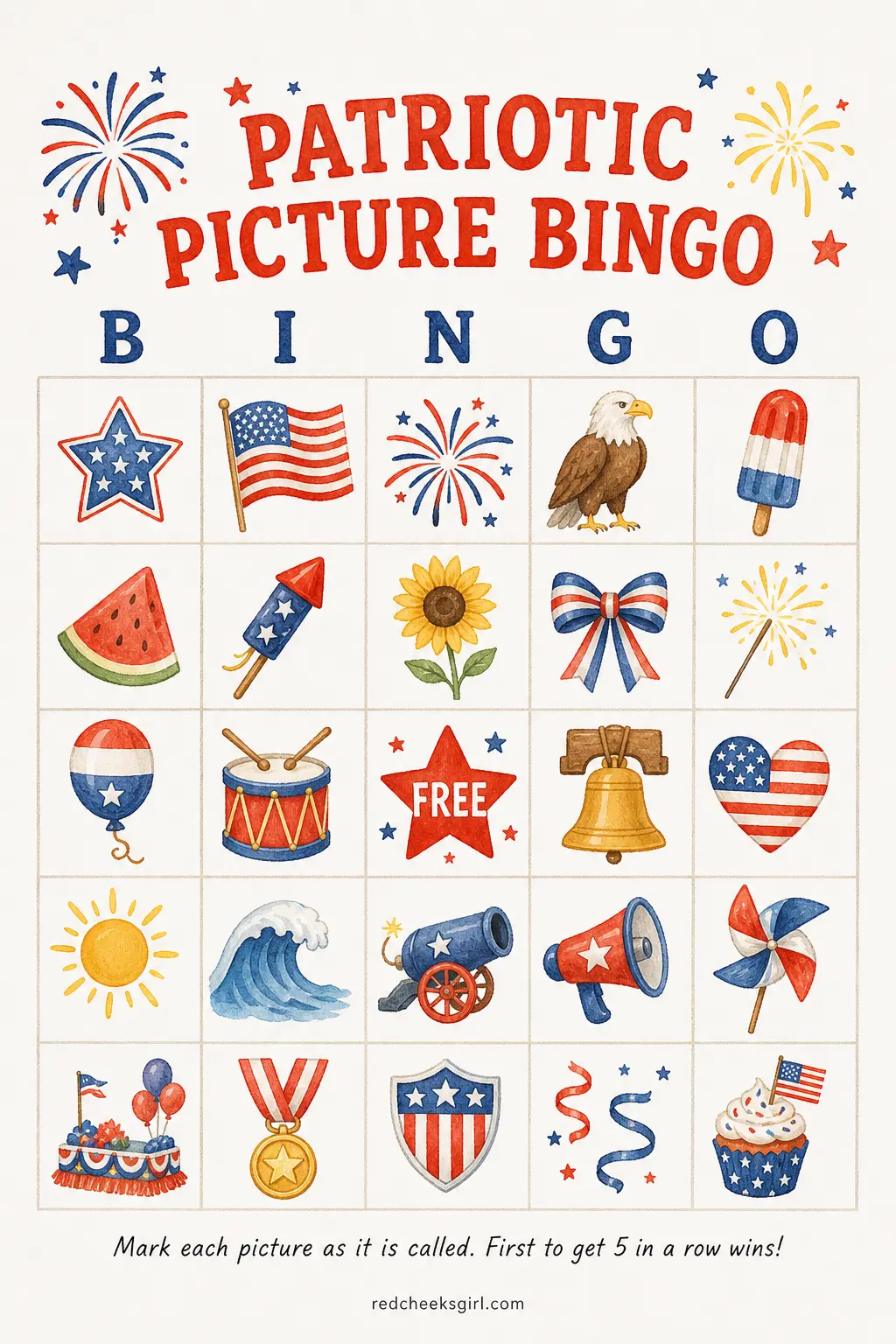 Patriotic Picture Bingo printable