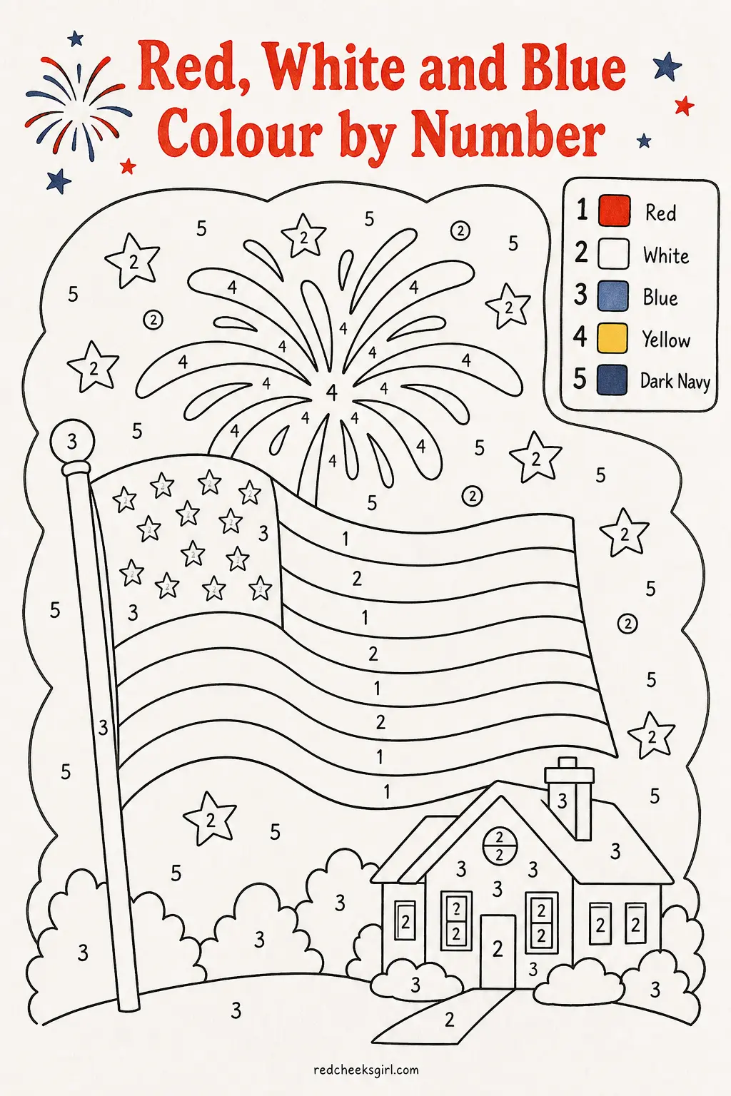 Red White and Blue Colour by Number printable