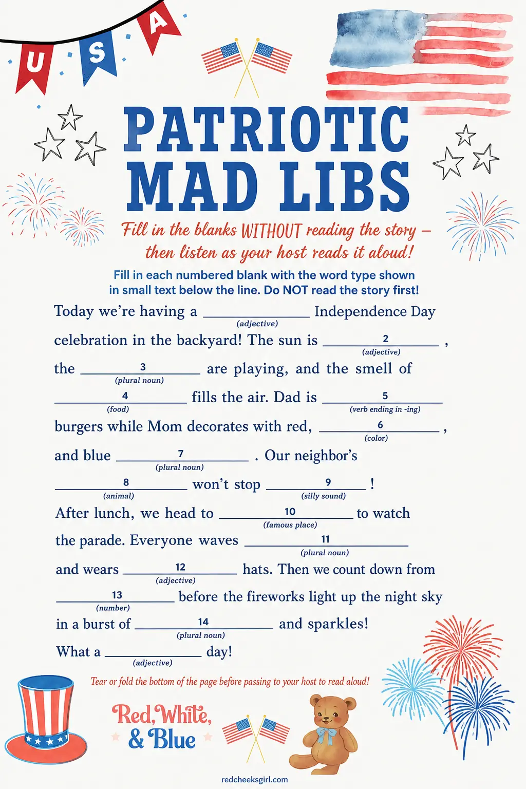 Patriotic Mad Libs printable