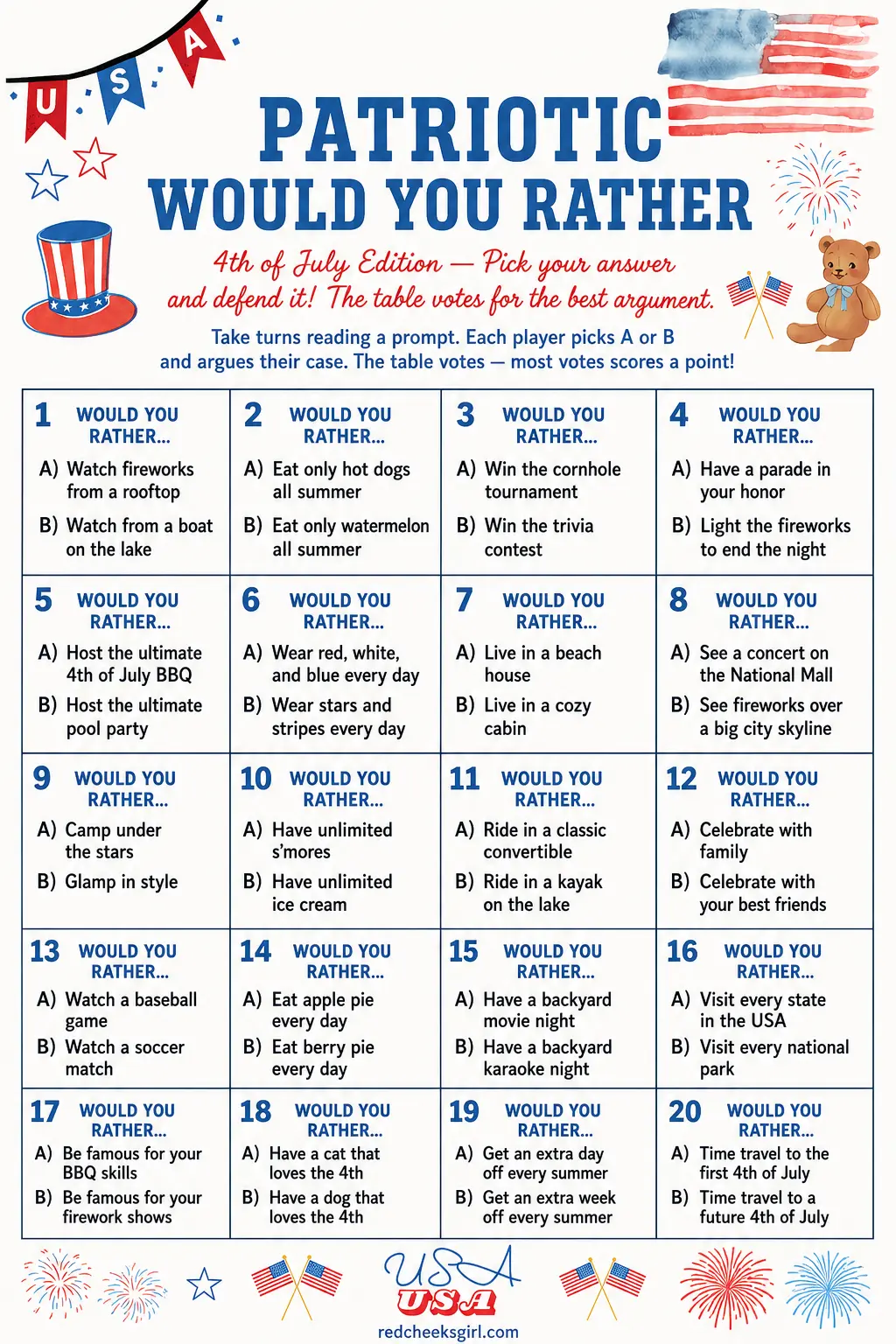 Patriotic Would You Rather printable