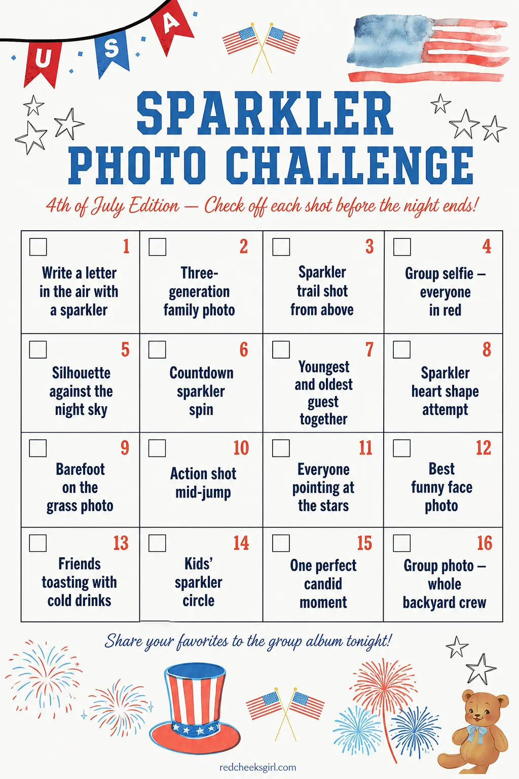 Sparkler Photo Challenge printable